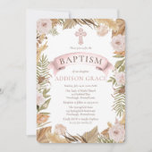 Invitation Roses rose | Herbes séchées Flora Girl Baptism (Devant)