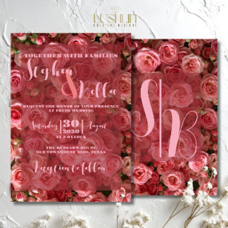 Invitation Roses rose Mariage Été Floral Élégant