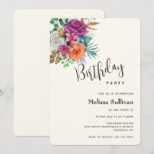 Invitation Roses rose, orange et blanche Bouquet floral Anniv (Devant / Derrière)