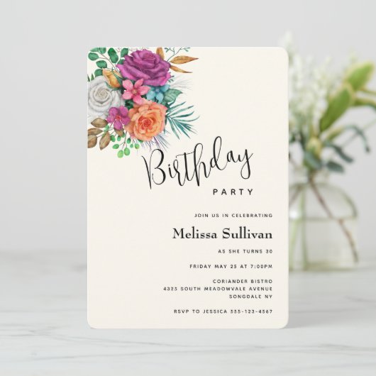 Invitation Roses rose, orange et blanche Bouquet floral Anniv (Debout devant)