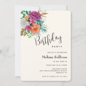 Invitation Roses rose, orange et blanche Bouquet floral Anniv (Devant)