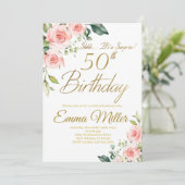 Invitation Roses rose pâle 50e anniversaire fête (Debout devant)