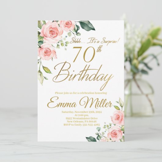Invitation Roses rose pâle 70e anniversaire (Debout devant)