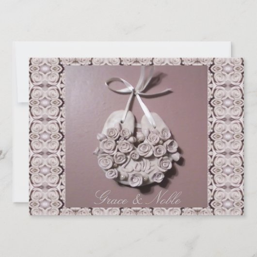 Invitation Roses rose pâle Aimer fer à cheval Mariage traditi (Devant)