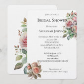 Invitation Roses rose pâle Fête des mariées florale (Devant / Derrière)