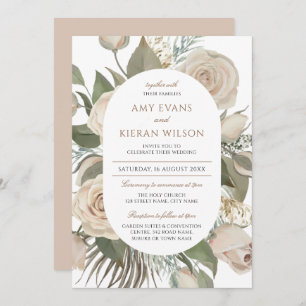 Invitation Roses rose pâle Floral Double Arc Mariage