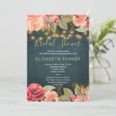 Invitation Roses rose pâle lumières marine or nuptiale douche (Debout devant)