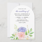 Invitation Roses rose pâle Roses violettes Hydrangea Mariage (Devant)