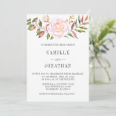 Invitation Roses rose pâle Verdure Aquarelle Mariage floral (Debout devant)