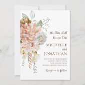 Invitation Roses rose pâle Verdure Floral Mariage chrétien (Devant)