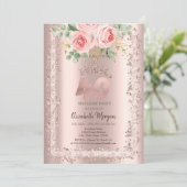 Invitation Roses, Rose Parties scintillant or cadre Couronne  (Debout devant)