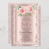 Invitation Roses, Rose Parties scintillant or cadre Couronne (Devant / Derrière)