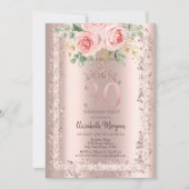 Invitation Roses, Rose Parties scintillant or cadre Couronne  (Devant)