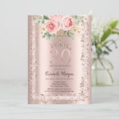 Invitation Roses, Rose Parties scintillant or cadre Couronne  (Debout devant)