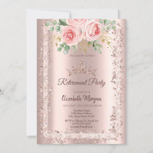 Invitation Roses, Rose Parties scintillant or cadre Couronne 