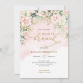 Invitation Roses rose pastel doux & brunch de mariée or (Devant)