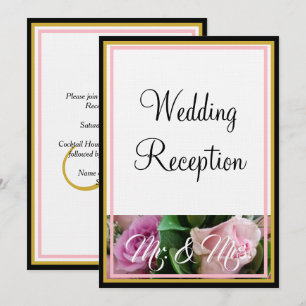 Invitation Roses Rose pastel Monogram M. et Mme.