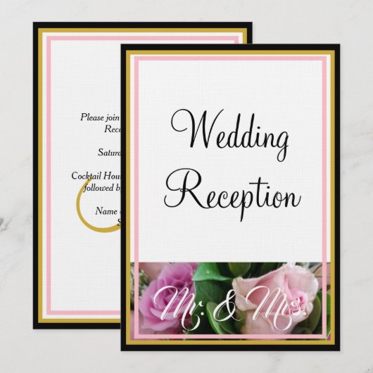 Invitation Roses Rose pastel Monogram M. et Mme. (Devant / Derrière)