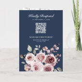 Invitation Roses Rose Poussiéreux Code QR Bleu Nuit Mariage (Dos)