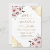 Invitation Roses Rose Poussiéreux Dentelle Dorée Code QR Mari (Devant)