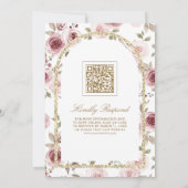 Invitation Roses Rose Poussiéreux Dentelle Dorée Code QR Mari (Dos)