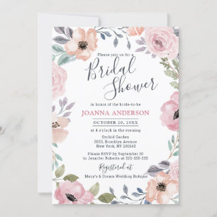 Invitation Roses rose poussiéreux Fête de mariage floral de l