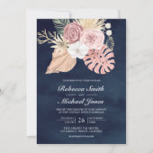 Invitation Roses Rose Poussiéreux Rustique Marine Code QR Mar (Devant)