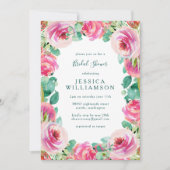Invitation Roses rose rustique Fête des mariées d'aquarelle f (Devant)