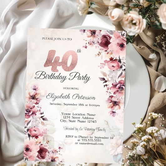 Invitation Roses rose saumon 40e anniversaire