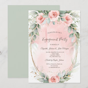 Invitation Roses rose saumon Cadre doré