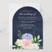 Invitation Roses Rose Saumon Hydrangea Violette Mariage Bleu (Devant)
