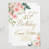 Invitation Roses rose vif 40e anniversaire fête (Devant / Derrière)