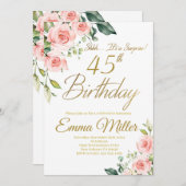 Invitation Roses rose vif 45e anniversaire (Devant / Derrière)