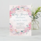 Invitation Roses rose vif wreath chic baby shower romantique (Debout devant)