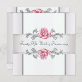 Invitation Roses roses argent 25e anniversaire de mariage (Devant / Derrière)