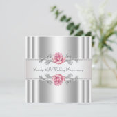 Invitation Roses roses argent 25e anniversaire de mariage (Debout devant)