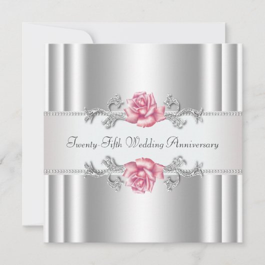 Invitation Roses roses argent 25e anniversaire de mariage (Devant)