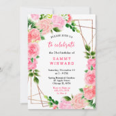 Invitation Roses roses avec feuillage Anniversaire (Devant)