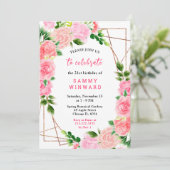 Invitation Roses roses avec feuillage Anniversaire (Debout devant)