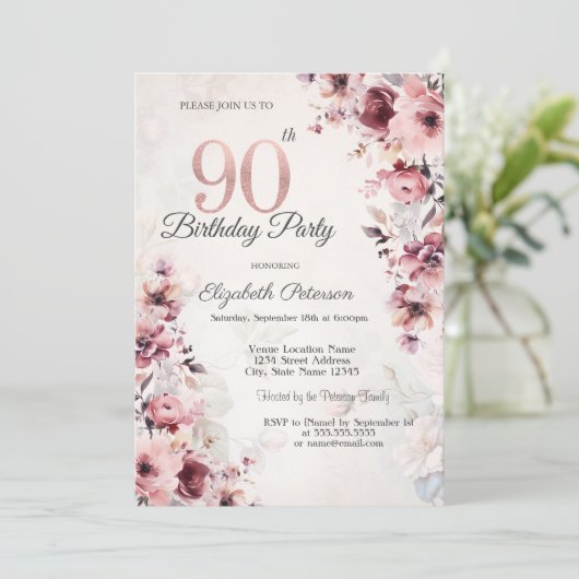 Invitation Roses roses blanches 90e anniversaire (Debout devant)