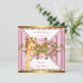 Invitation Roses roses blanches Gold Princesse Baby shower Bl (Debout devant)
