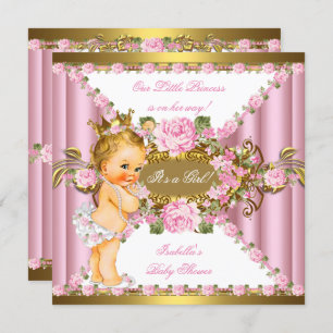 Invitation Roses roses blanches Gold Princesse Baby shower Bl