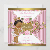 Invitation Roses roses blanches Gold Princesse Baby shower et (Devant)