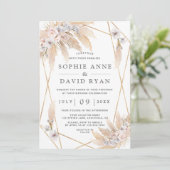 Invitation Roses roses blanches Orchidée Pampas Mariage d'or  (Debout devant)