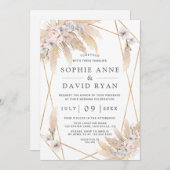 Invitation Roses roses blanches Orchidée Pampas Mariage d'or  (Devant / Derrière)