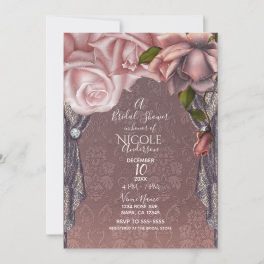 Invitation Roses roses blanches Roses poussiéreuses Fête des  (Devant)