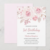 Invitation Roses Roses Blush Élégantes Filles 1er anniversair (Devant / Derrière)