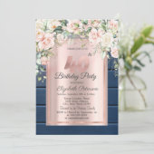 Invitation Roses roses, Bois Bleu Rose Or 40e anniversaire (Debout devant)