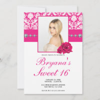 Roses roses chauds et Damask Diamond Bling Invitat