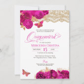 Invitation Roses roses chauds et papillon de dentelle Quincea (Devant)